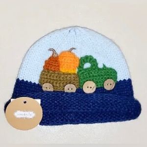 MUD PIE BABY KNIT PUMPKIN TRACTOR HAT CROCHET FALL BEANIE 0-6M